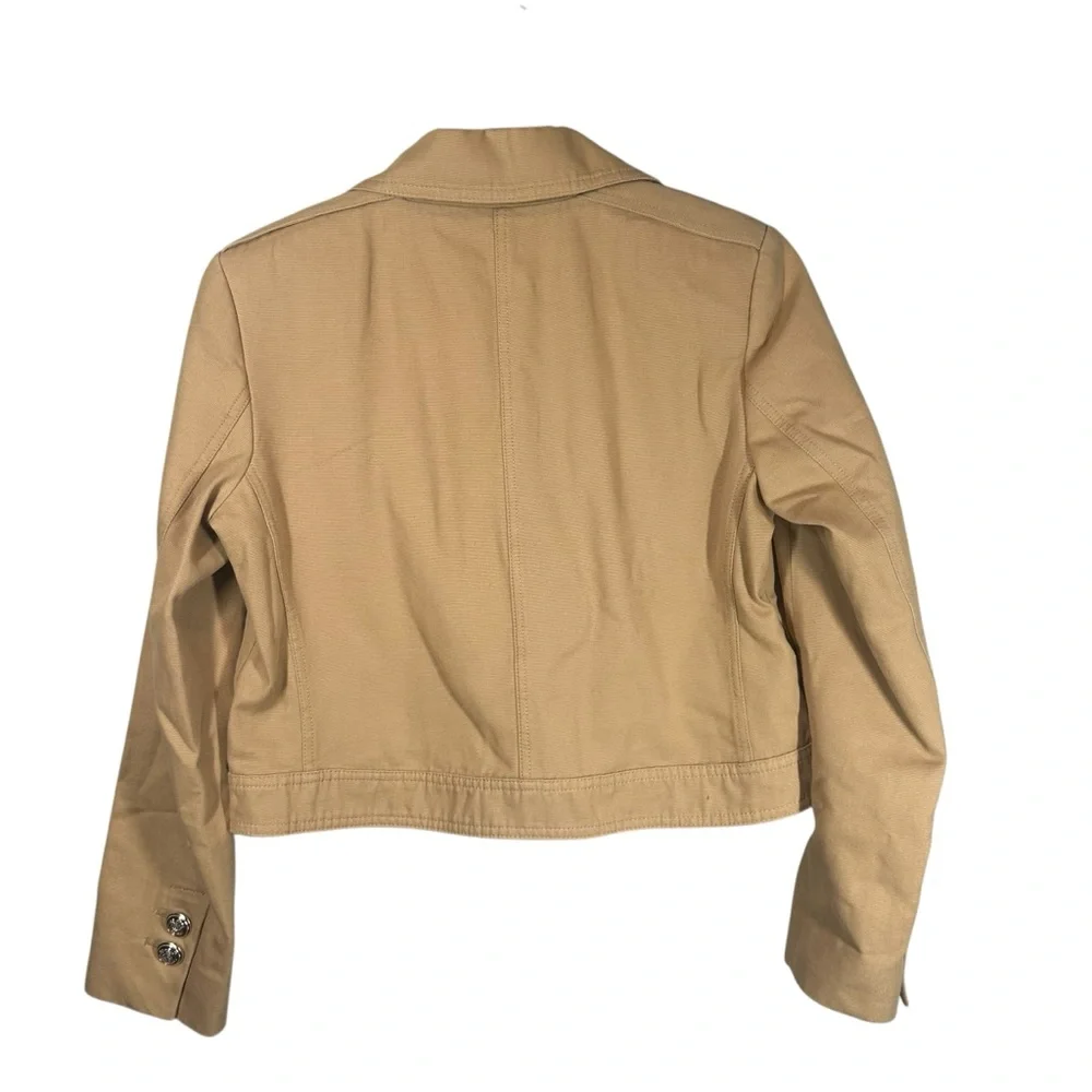 ZARA Women's Medium Tan Double Breasted Cropped Jacket Gold Buttons - Picture 8 of 12